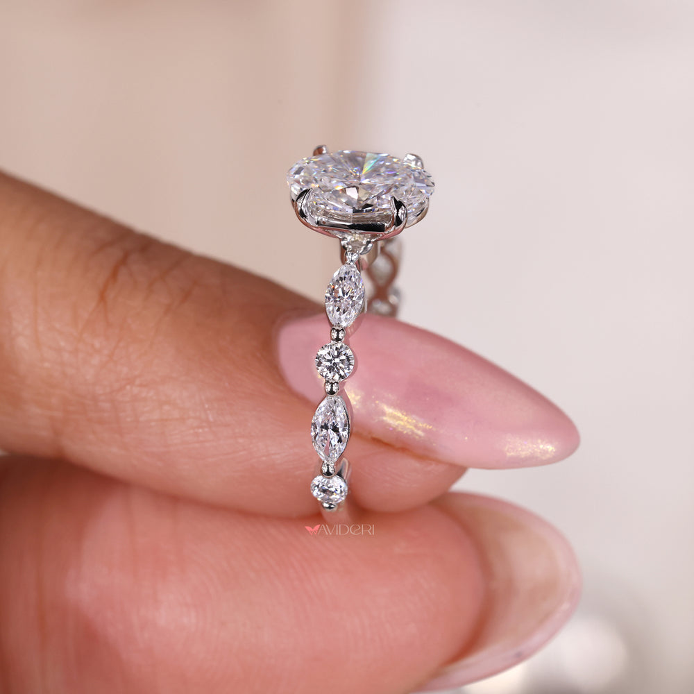 Marquise Diamond Set, designer engagement ring, IGI certified.
