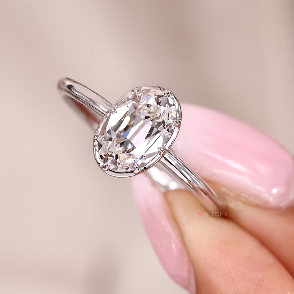 Vintage oval solitaire diamond ring handmade.