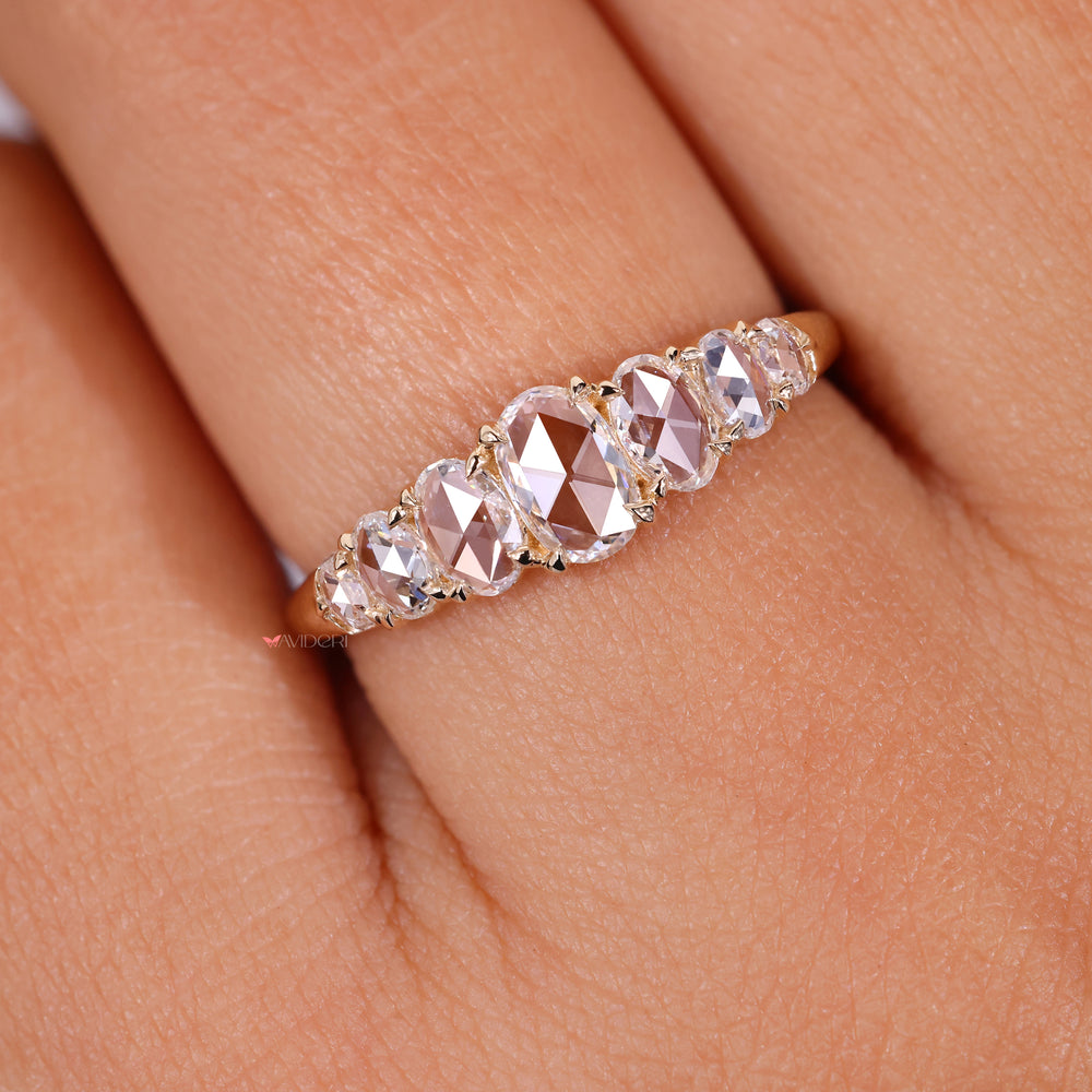 Half eternity band, rose cut diamond oval, yellow gold
