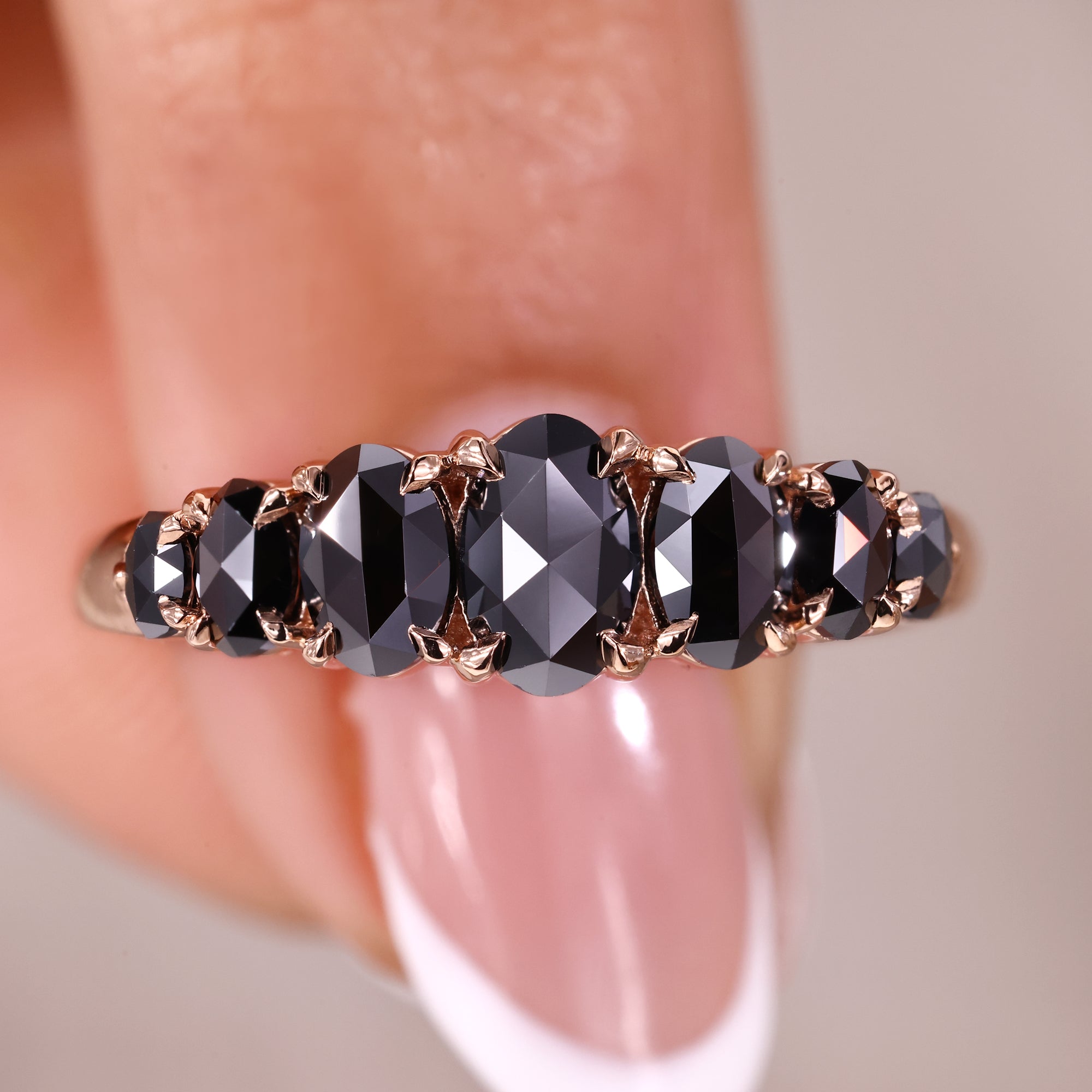 7 stone wedding band with oval rose cut wedding band.