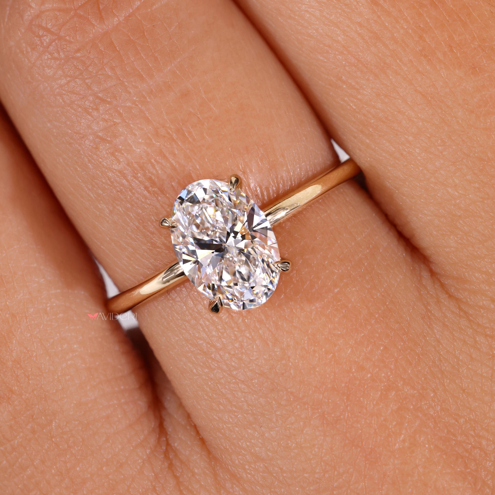 Yellow gold diamond ring, lab grown diamond, claw prong ring
