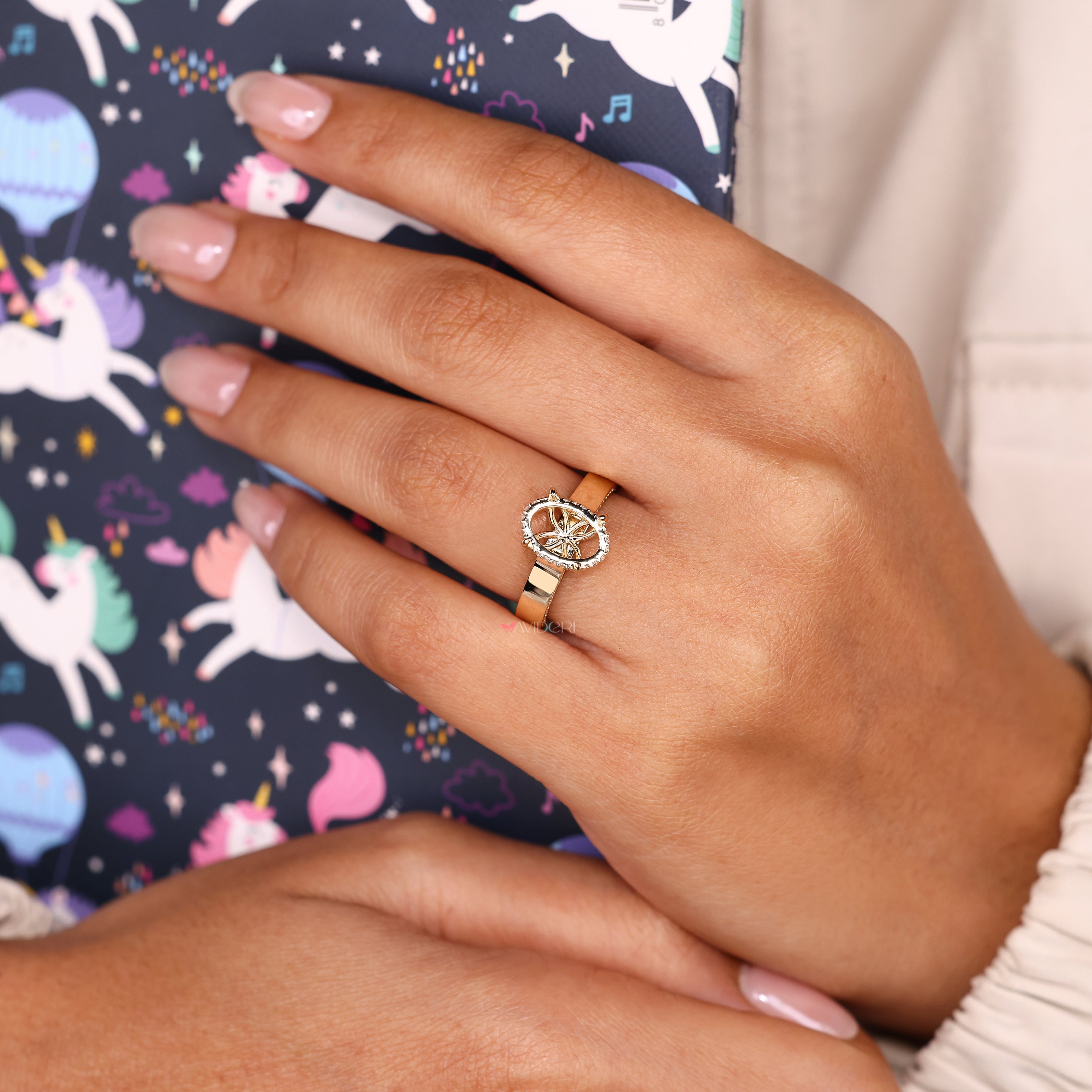 Semi mount engagement ring hidden halo pave.

