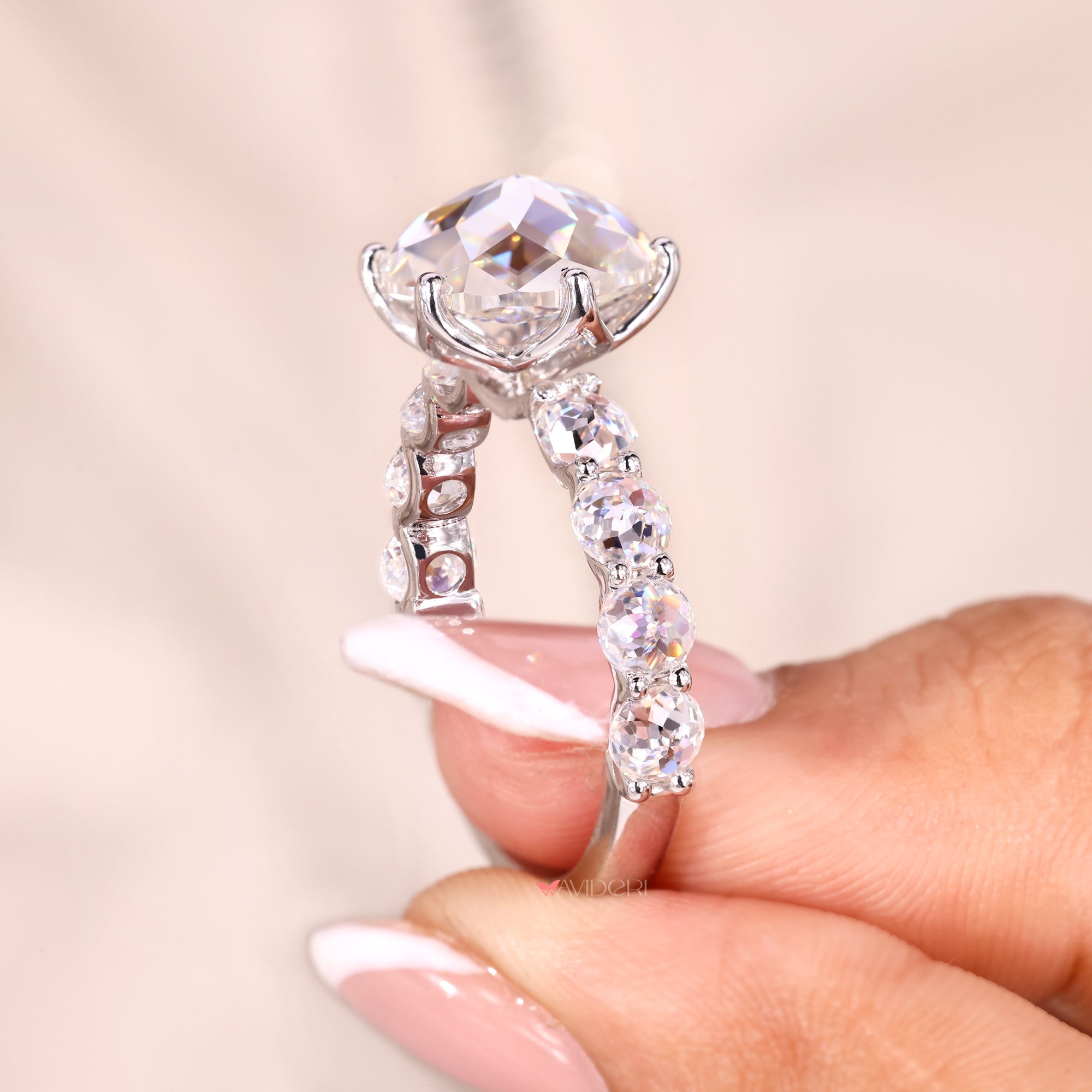 Round rose cut ring with pave setting design.