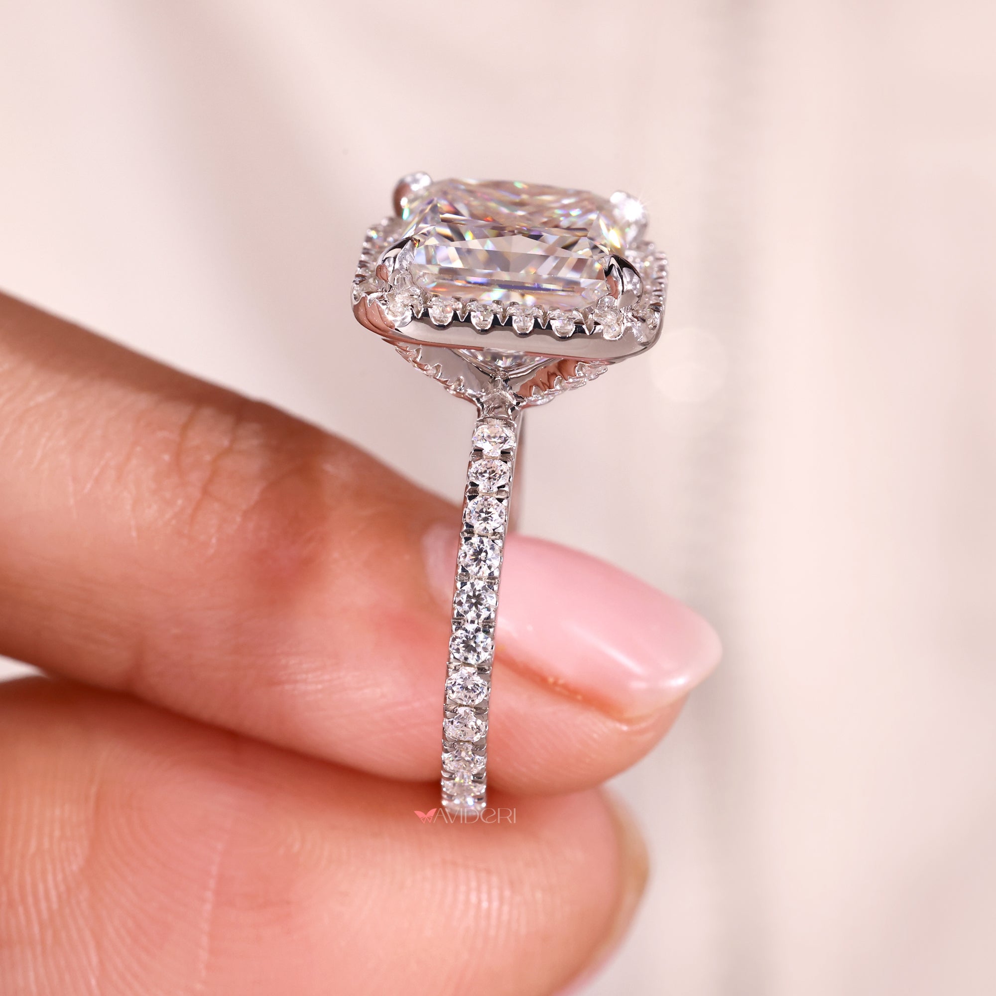 Pave setting ring with princess cut engagement ring.