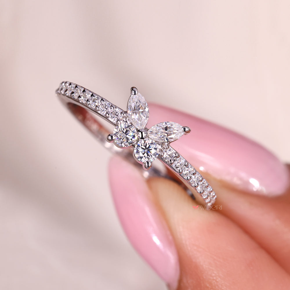 Marquise engagement ring with pave setting
