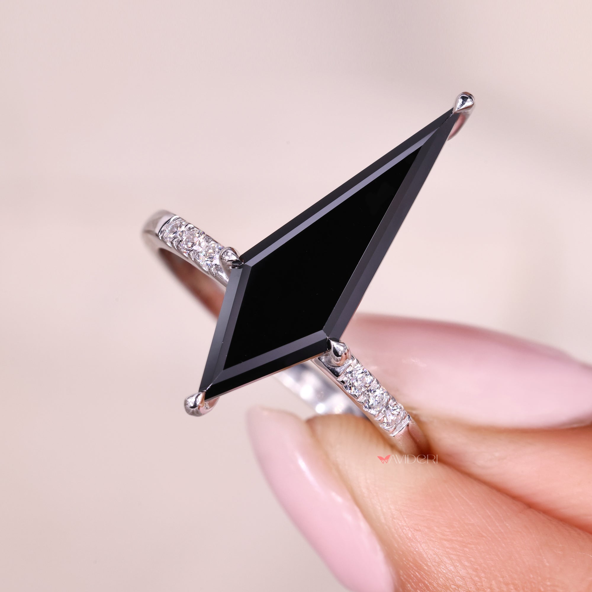 Moissanite Engagement Ring with Kite Cut Center.