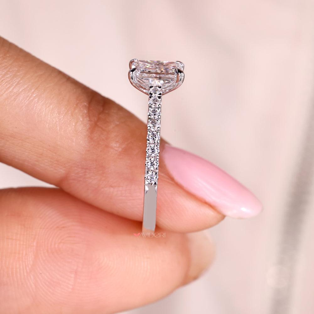 Four claw prong radiant cut diamond ring lab grown.