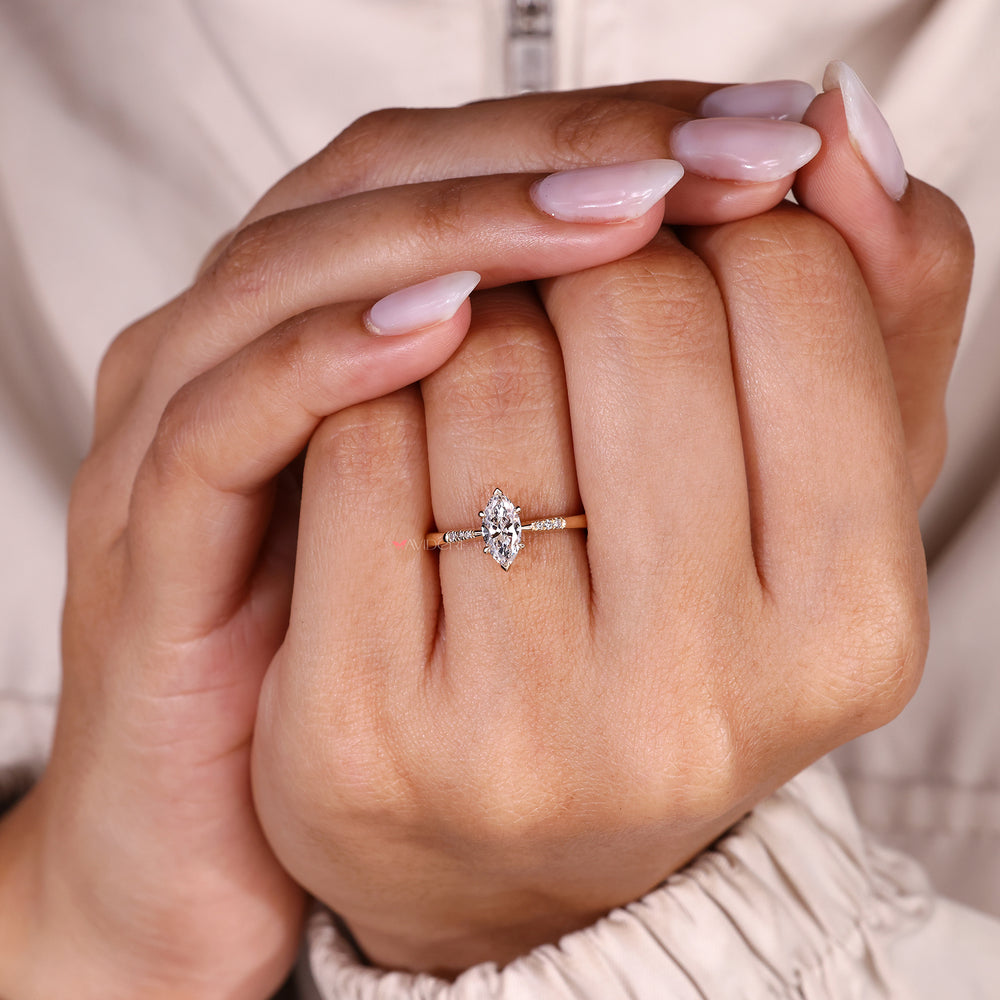 IGI certified marquise diamond engagement ring.
