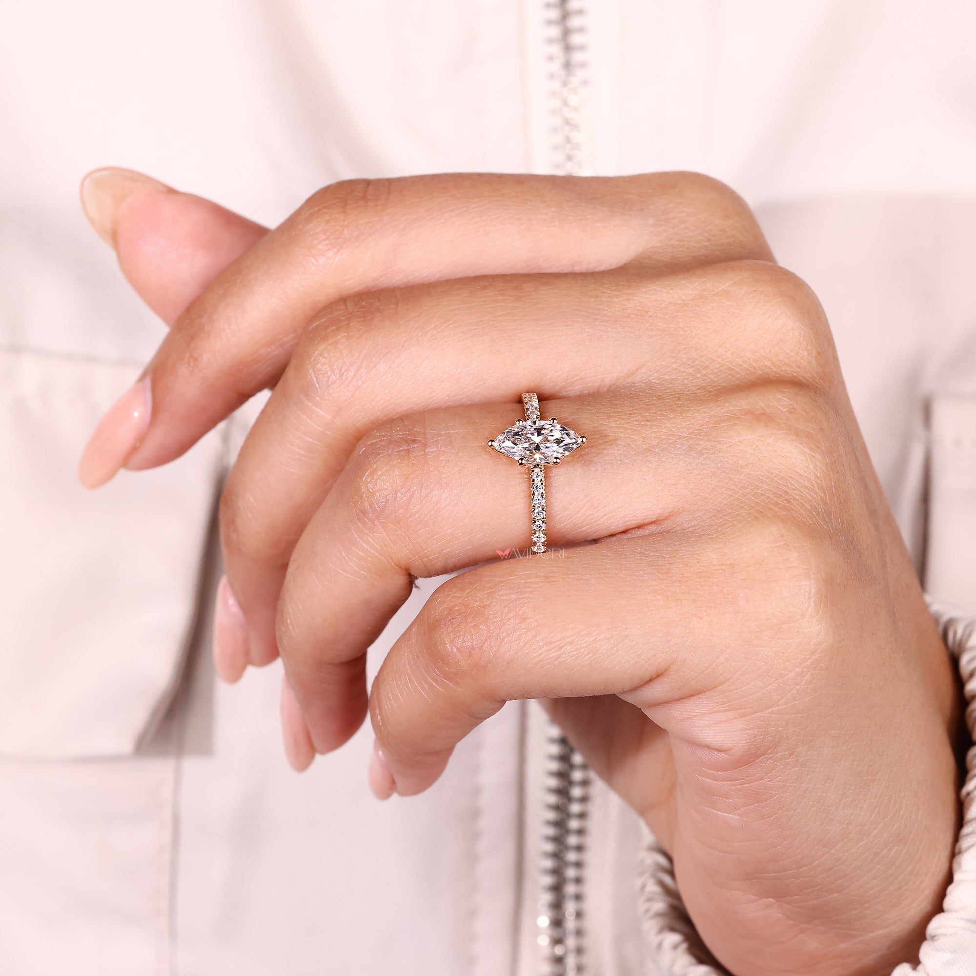 IGI certified marquise diamond engagement ring.
