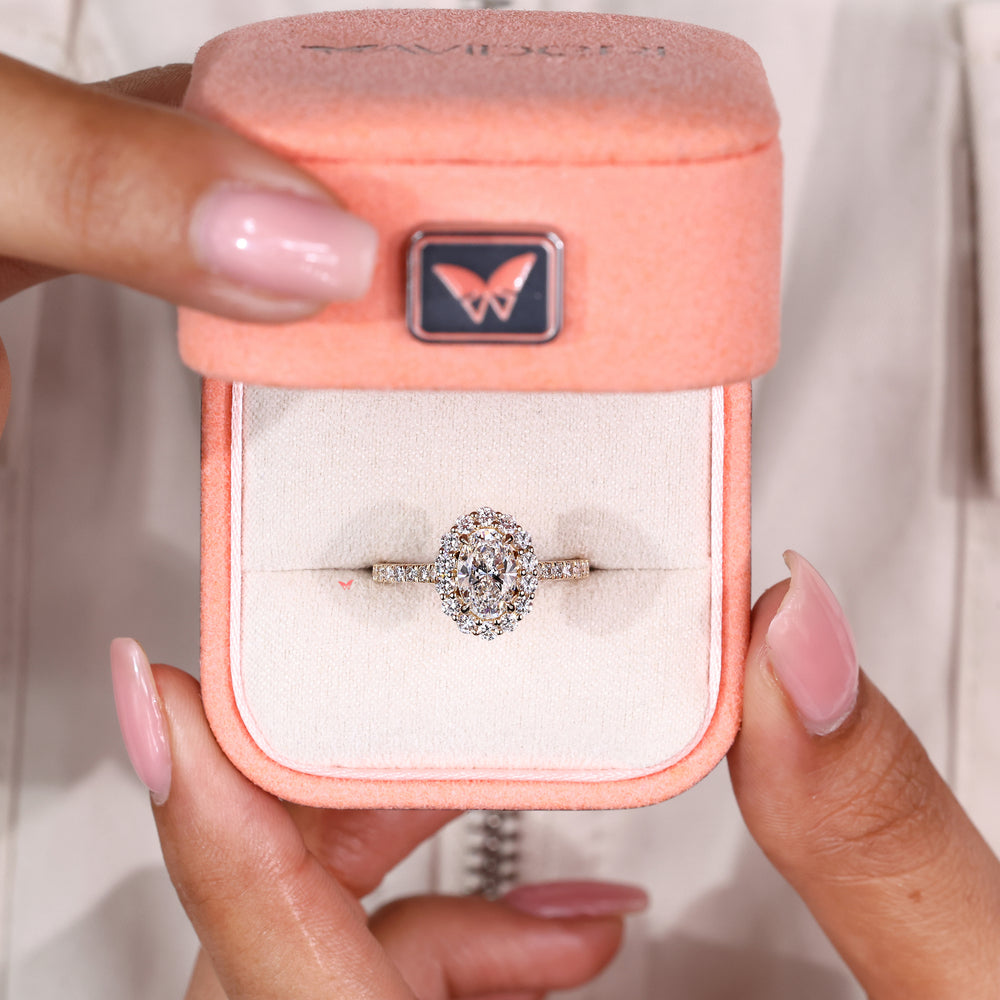 Avideri oval diamond ring with halo and pave accents
