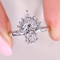 Coffin Cut Diamond Ring In Half Halo Style