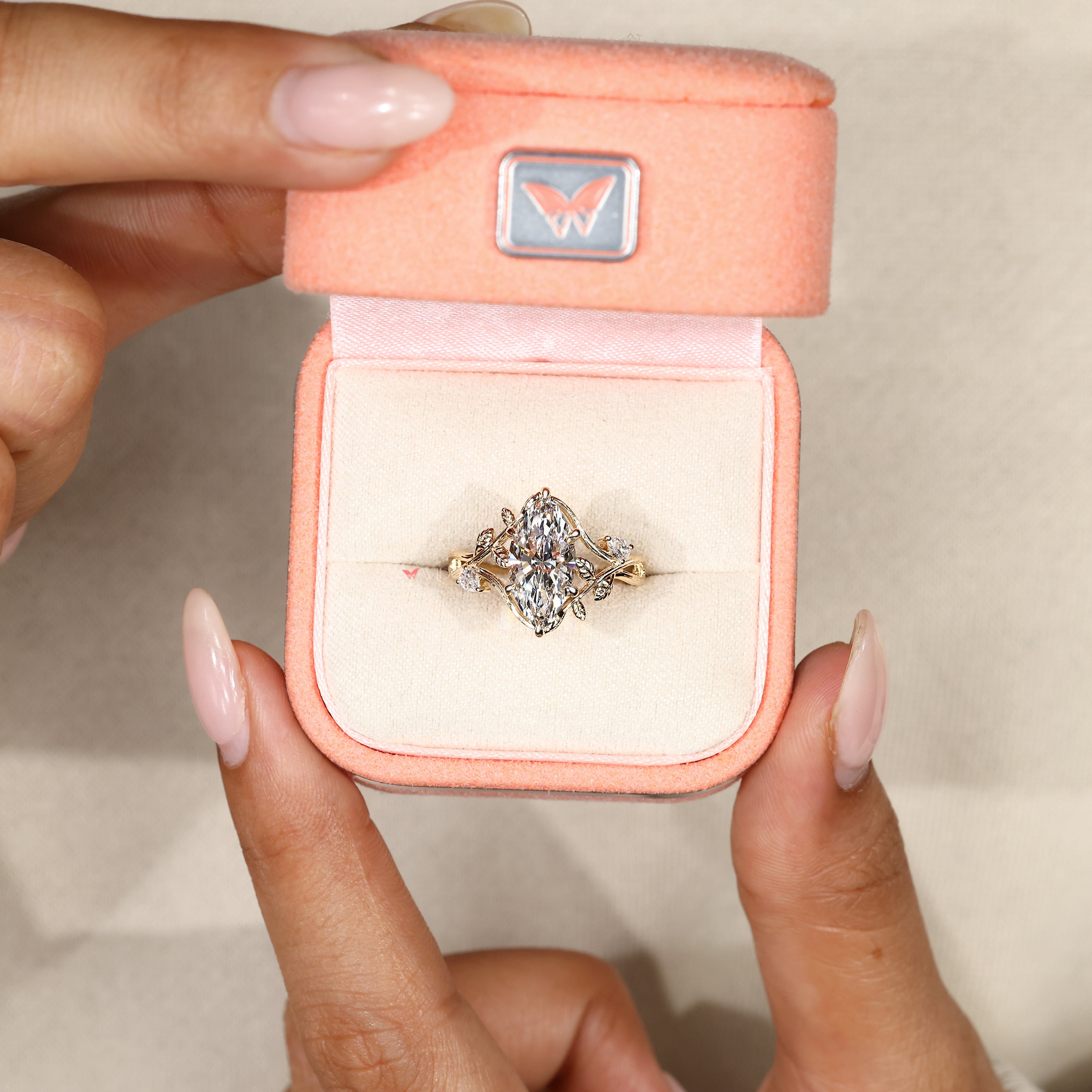 Handmade marquise diamond ring with art deco inspired design

