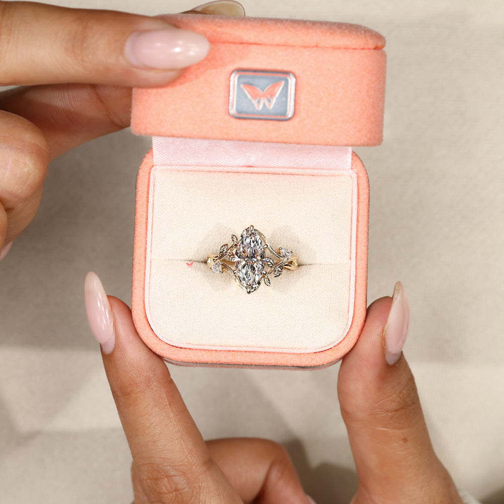 Handmade marquise diamond ring with art deco inspired design
