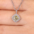 Cushion cut pendant with elegant design and brilliant sparkle.