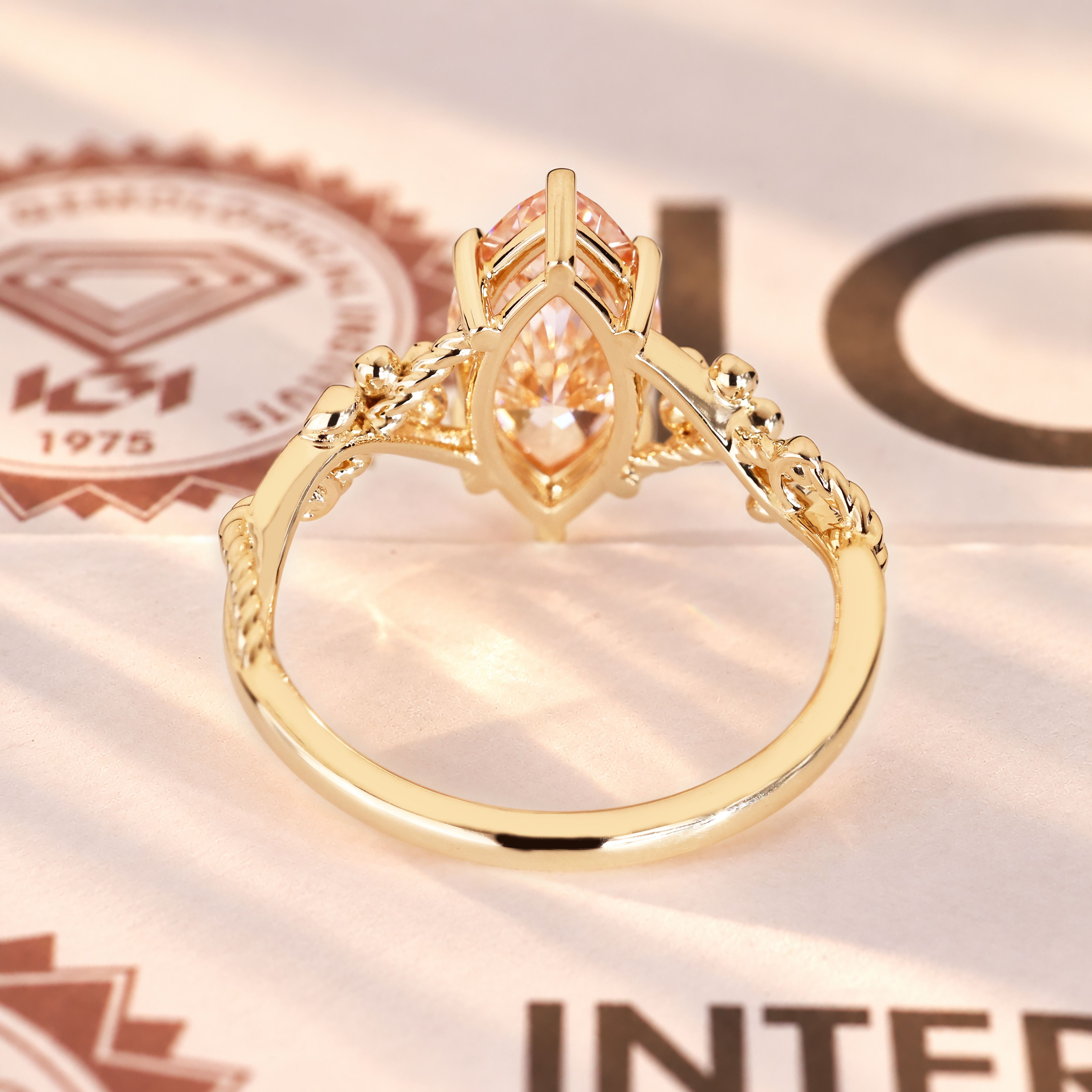 Floral bloom marquise diamond engagement ring.
