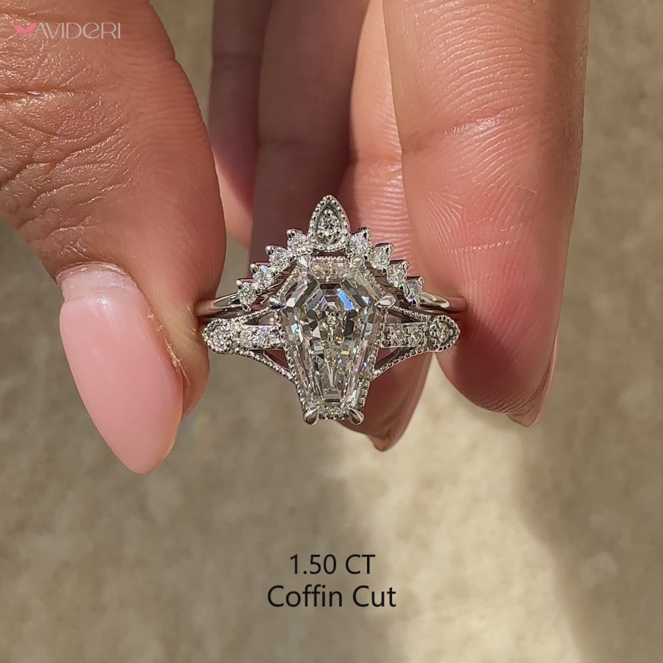 Diamond bridal set with matching wedding band.
