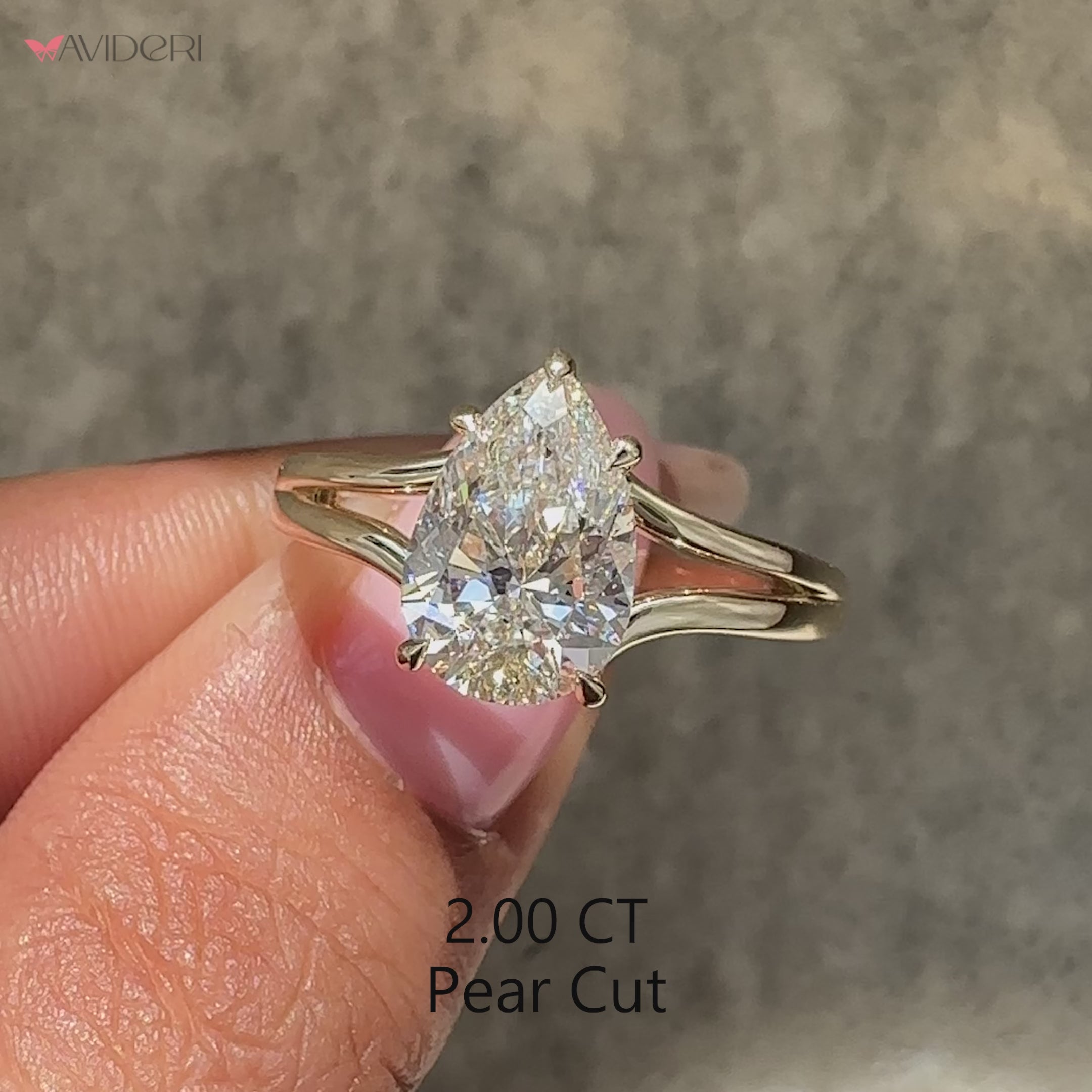 IGI certified pear cut lab grown diamond solitaire ring by Avideri.