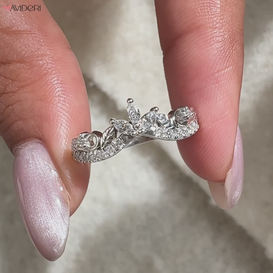 Gift for her, a marquise and round diamond band, crafted for elegance and sophistication.