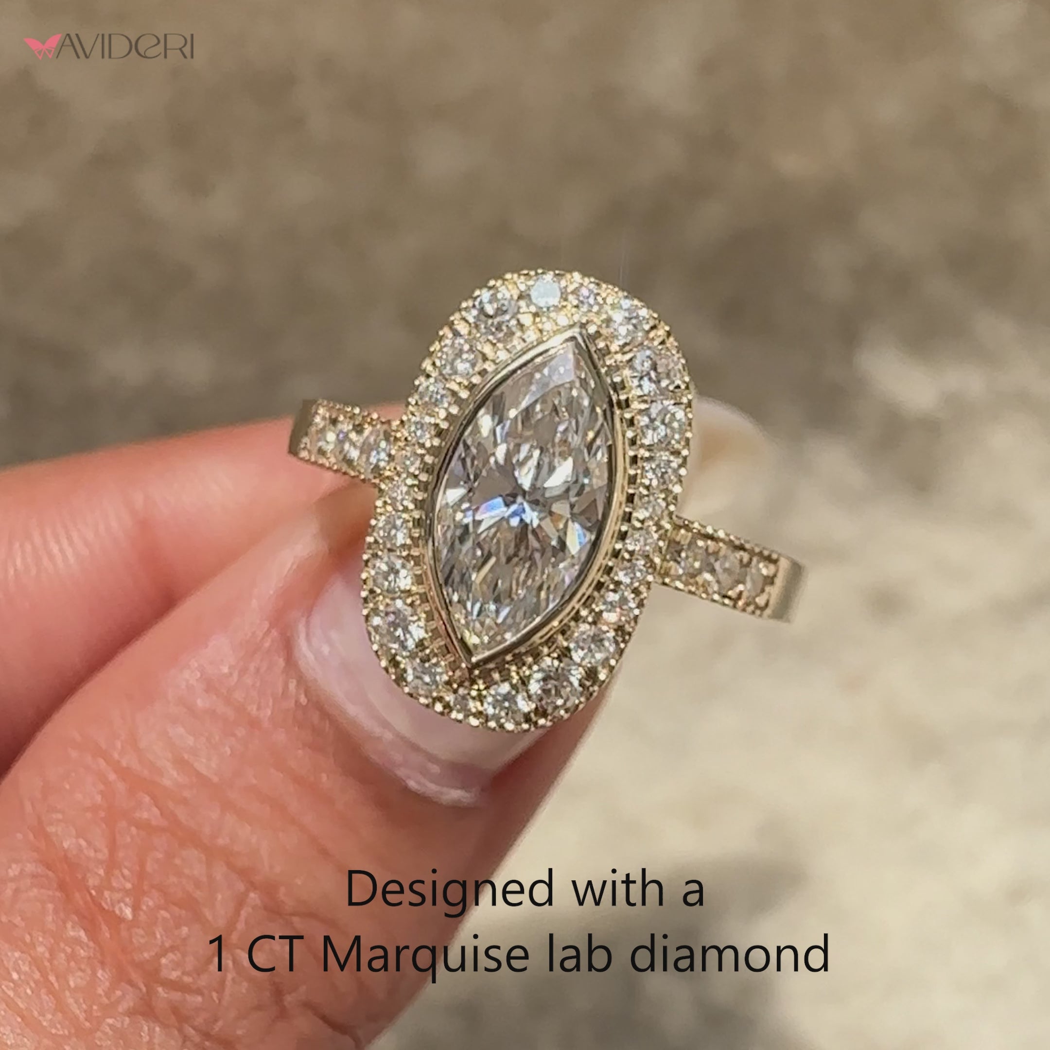 Avideri marquise diamond halo ring.
