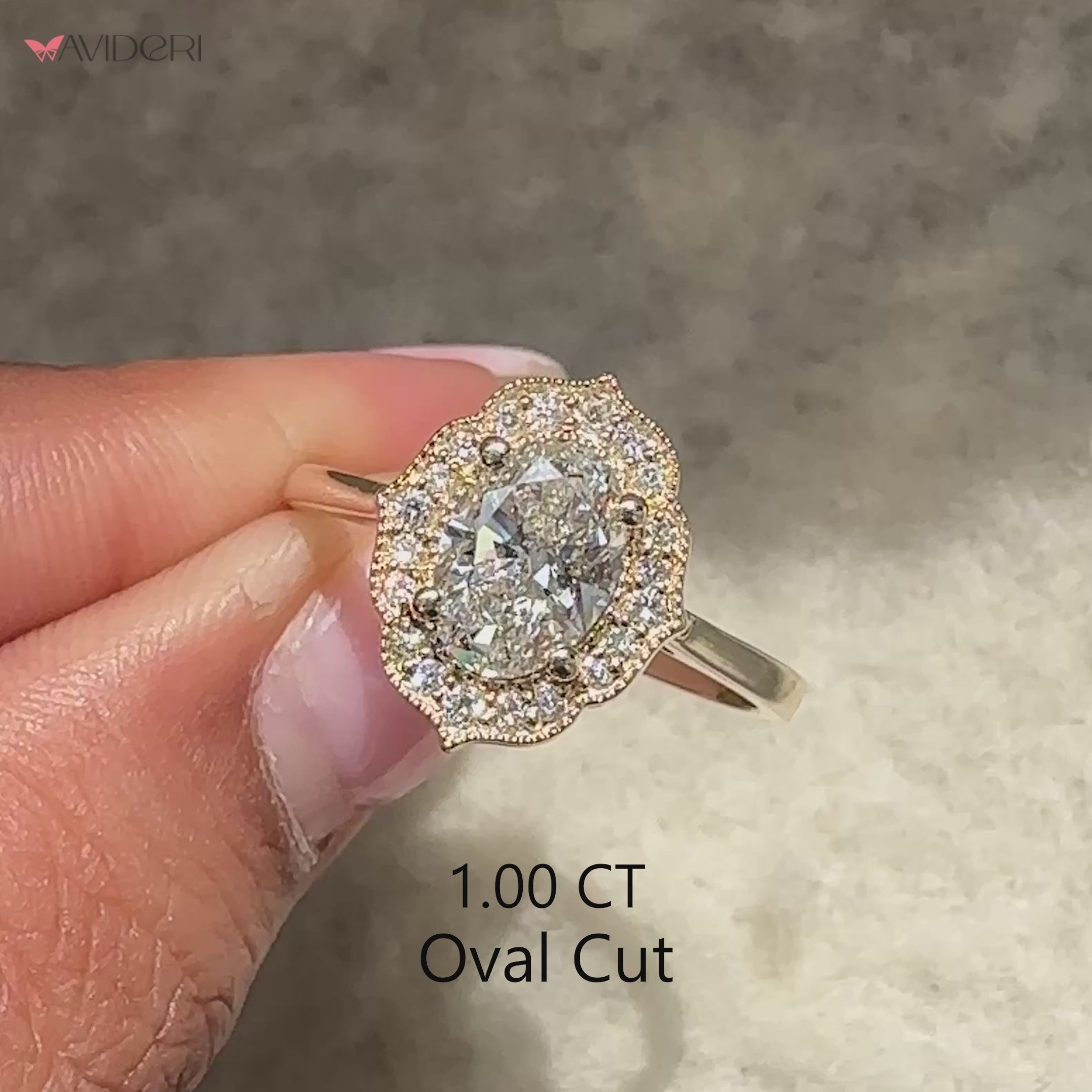 Avideri oval diamond engagement ring with vintage look.