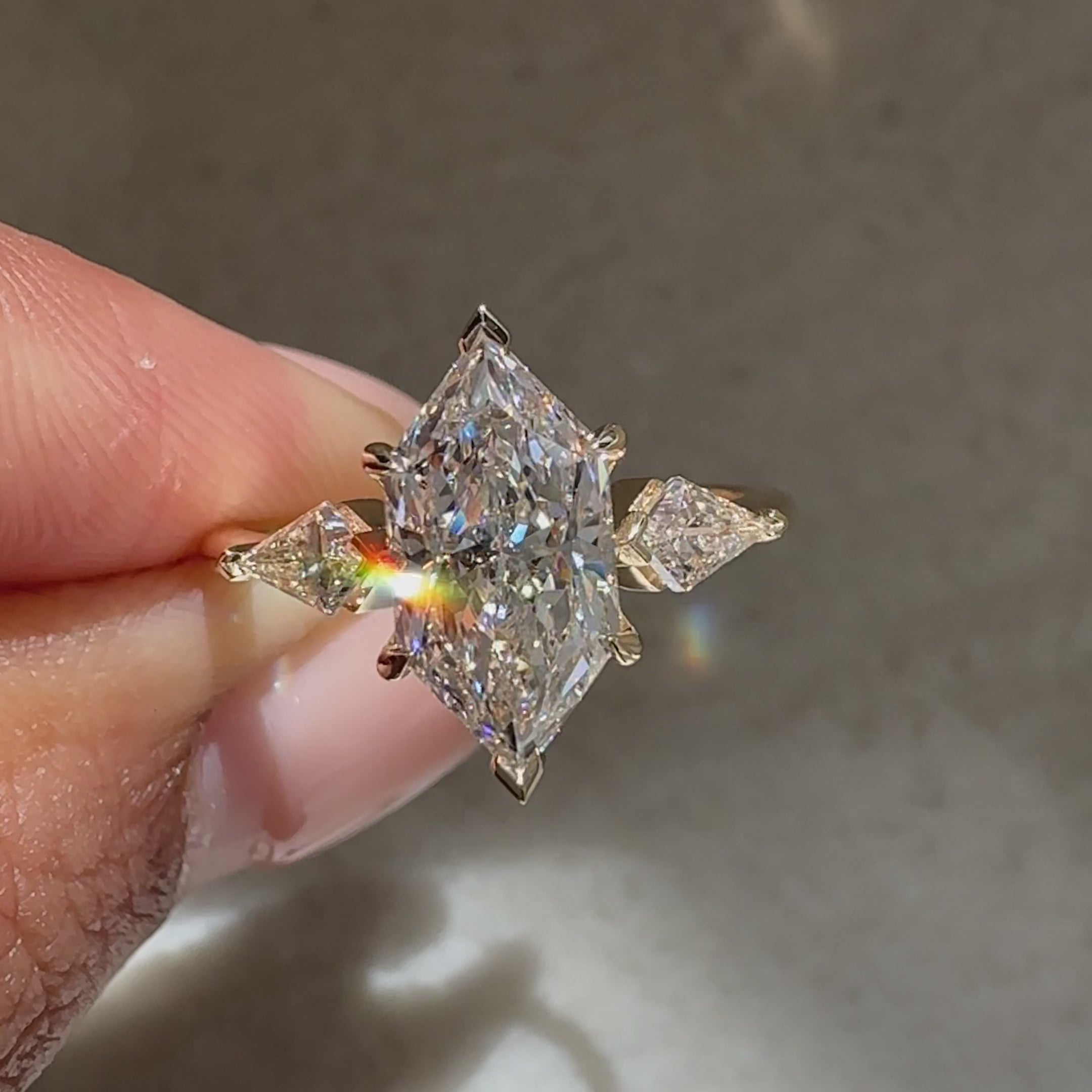 Dutch marquise lab diamond ring with tulip style setting