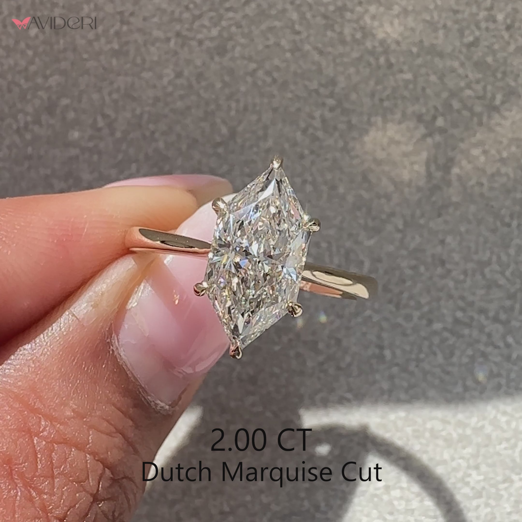 Cathedral style dutch marquise ring with six claw prongs.

