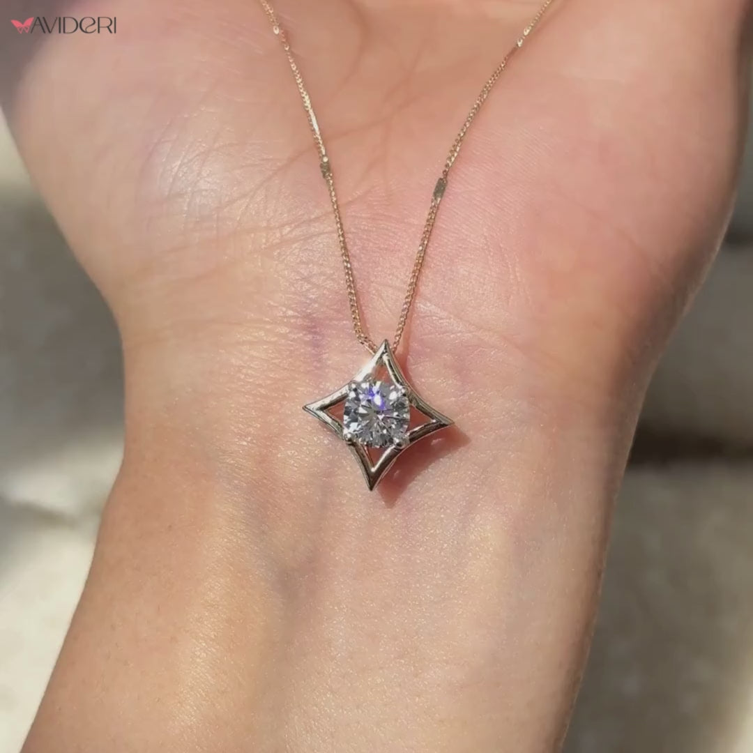 Solitaire Round Diamond Pendant In Yellow Gold