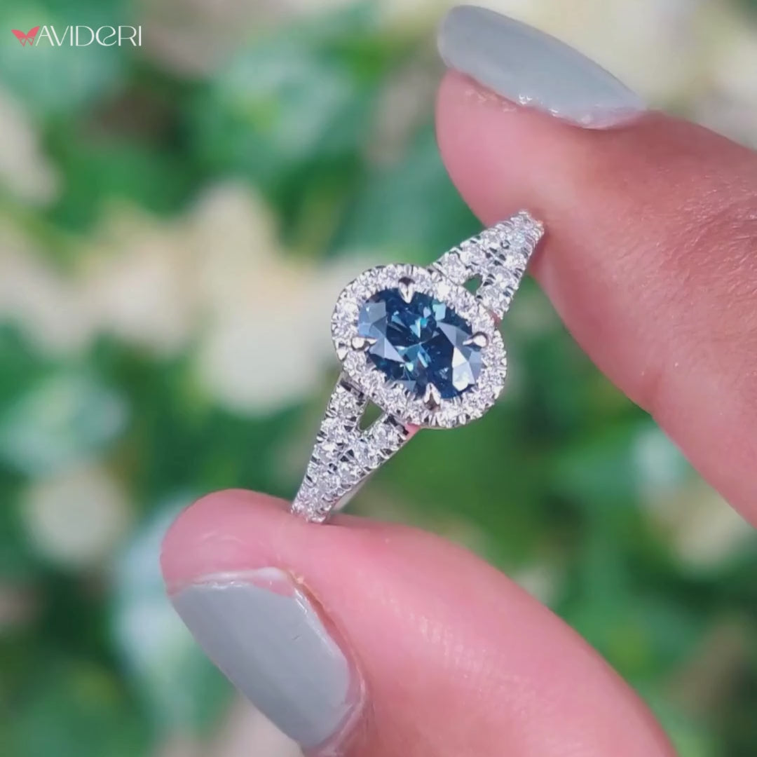 Halo Oval Ring Engagement In White Gold