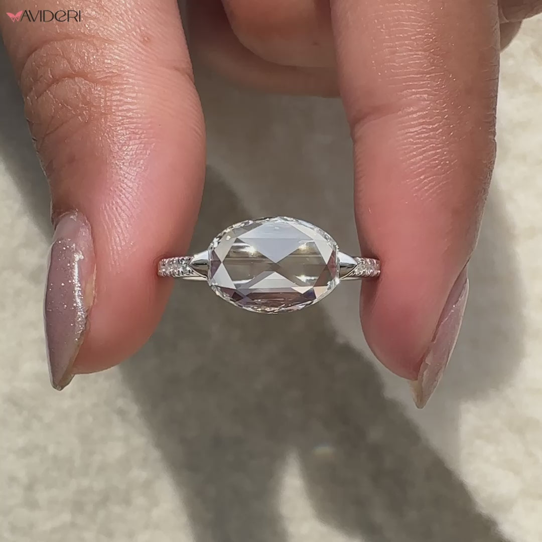 Oval rose cut diamond ring with handmade craftsmanship.