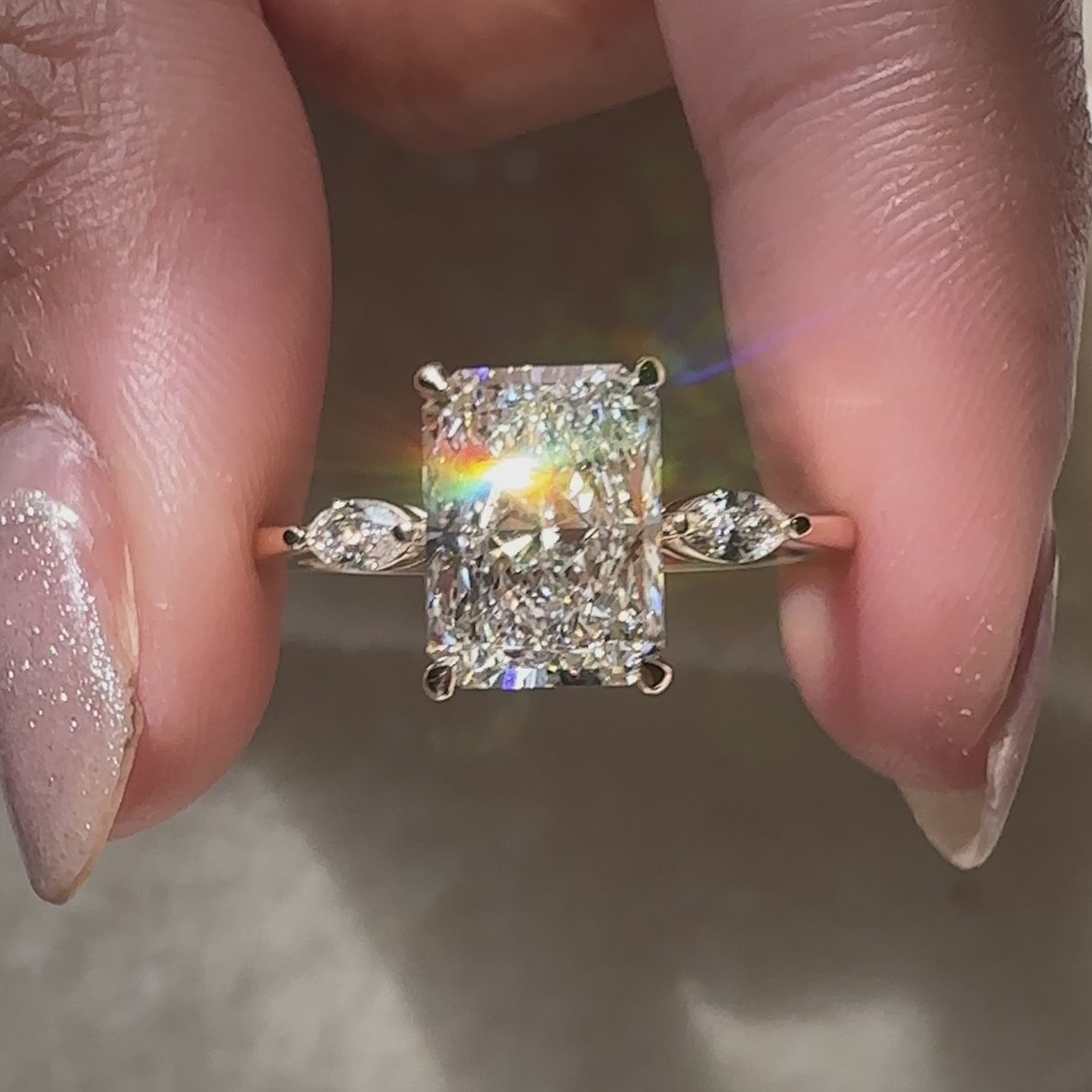 Radiant Cut Diamond Ring showcasing timeless elegance and exceptional sparkle.
