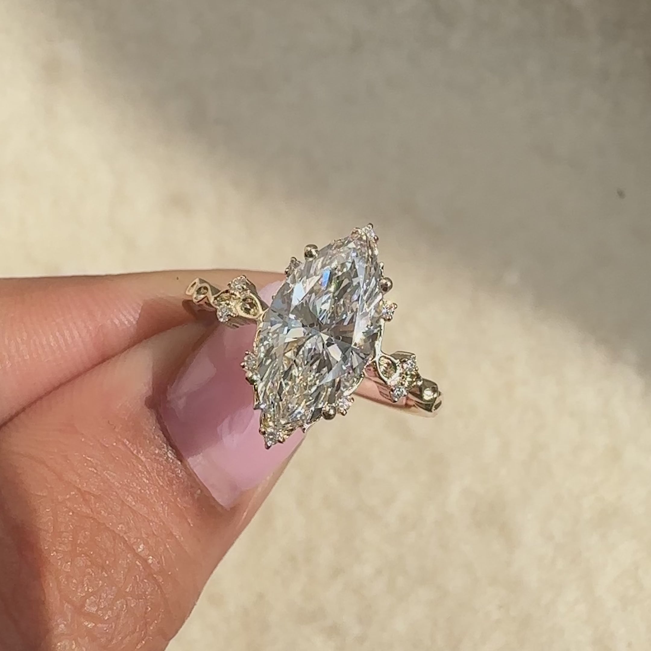 Avideri ring with marquise cut diamonds.