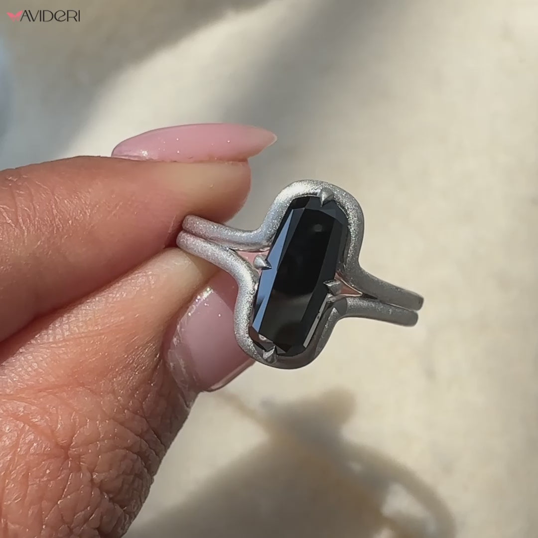Bold avideri ring with black stone in a custom white gold band
