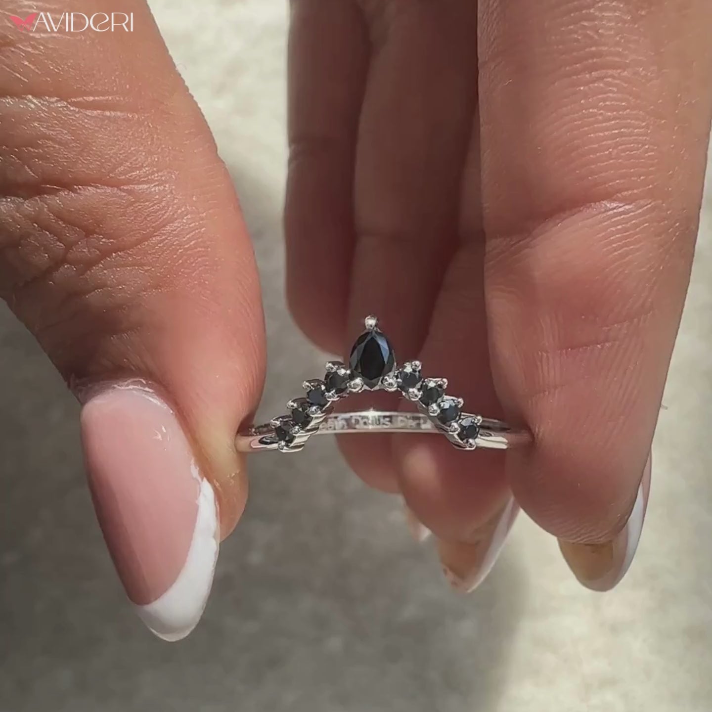 Avideri wedding band with black moissanite band.