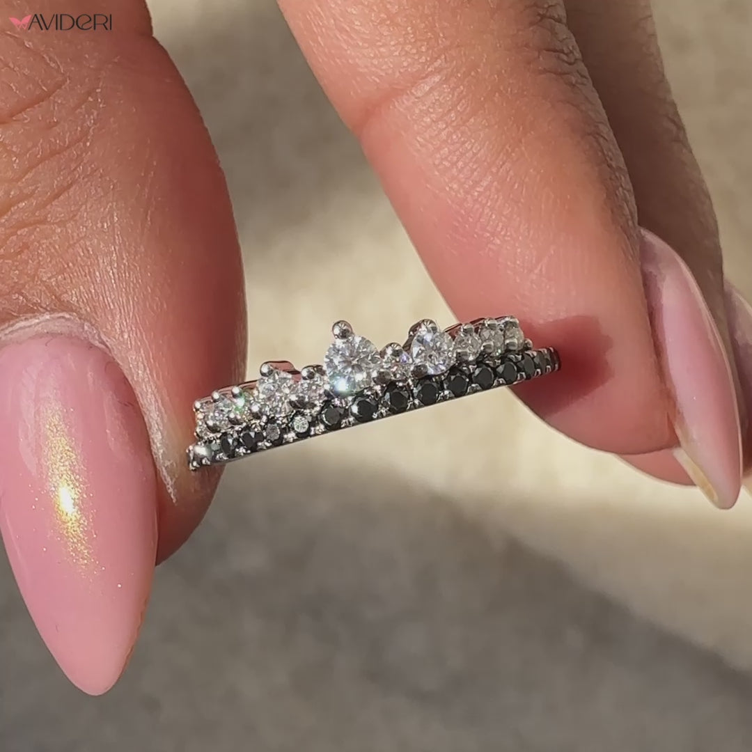 Moissanite wedding band set in white gold with a double side eternity band.
