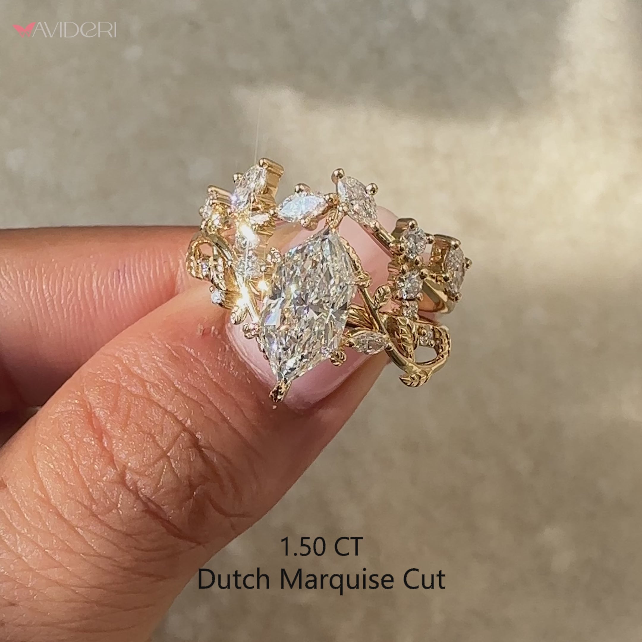 Avideri bridal set with marquise and round diamonds.