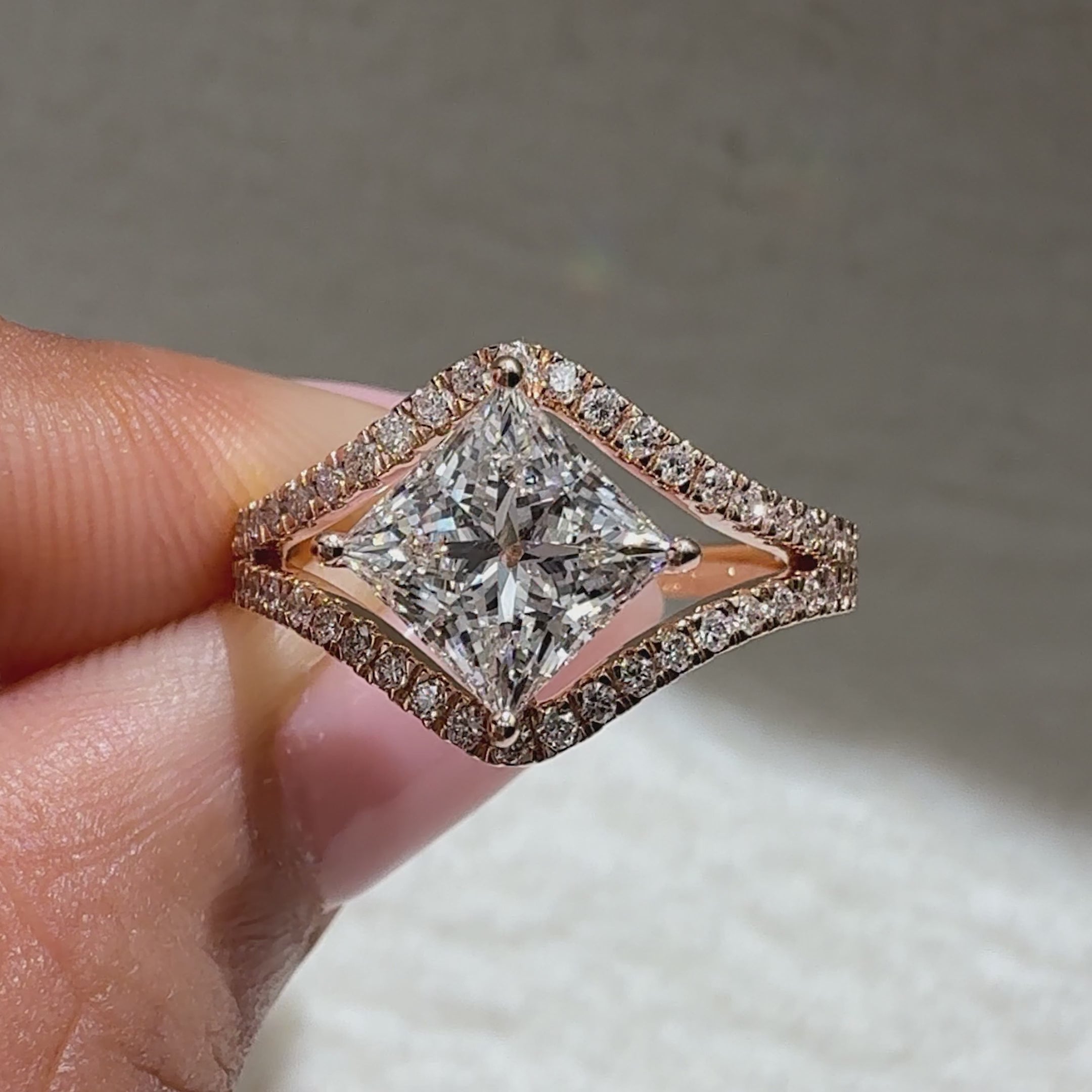 Princess Cut Diamond Ring in Split Shank Pave Style