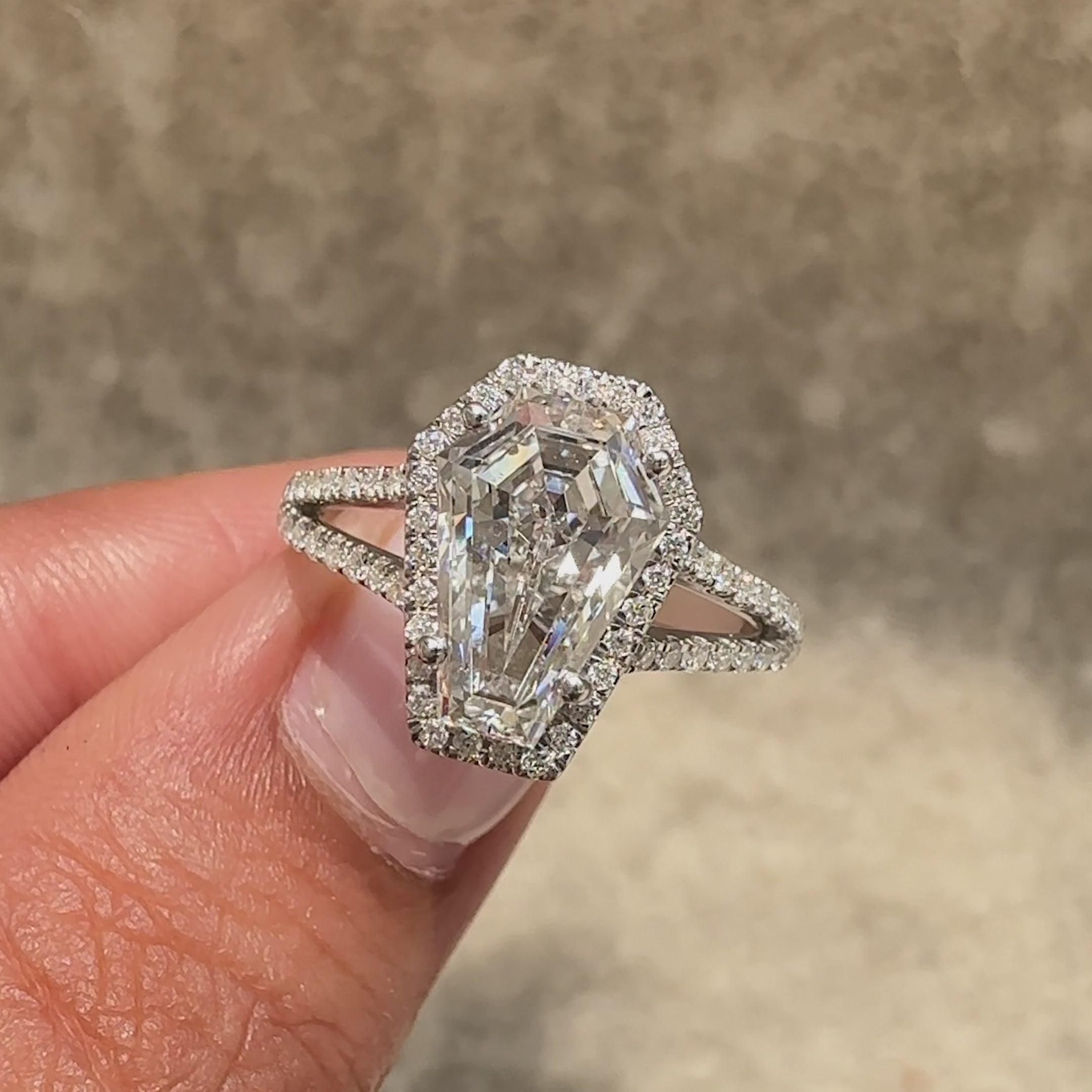 Avideri handmade coffin cut diamond ring.