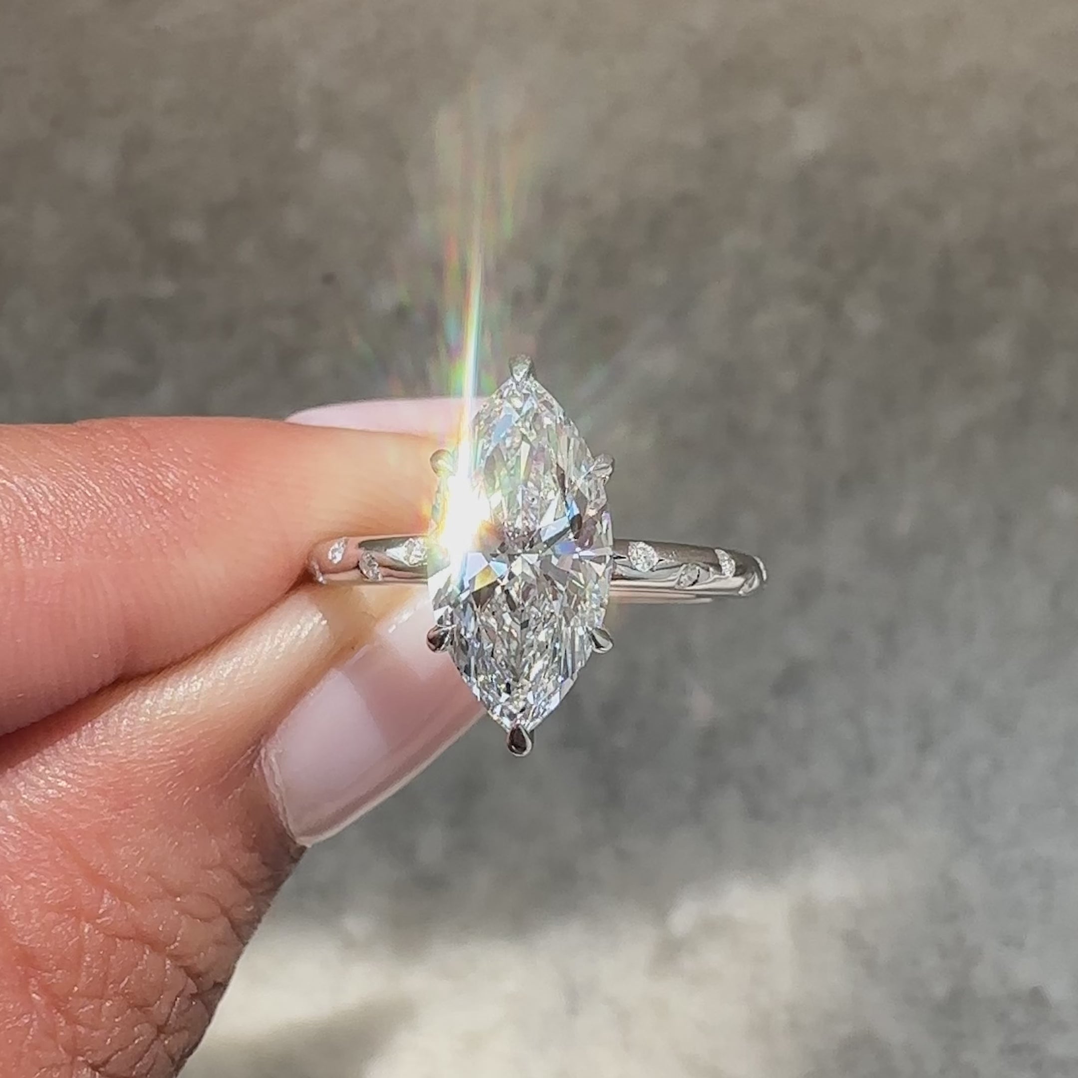Handmade lab grown marquise cut diamond ring.
