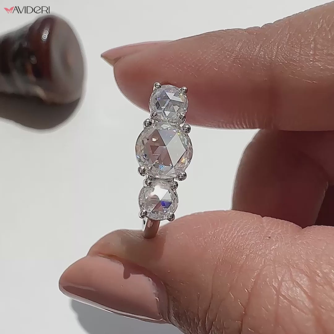 Round diamond ring, rose cut diamond ring, handmade jewelry
