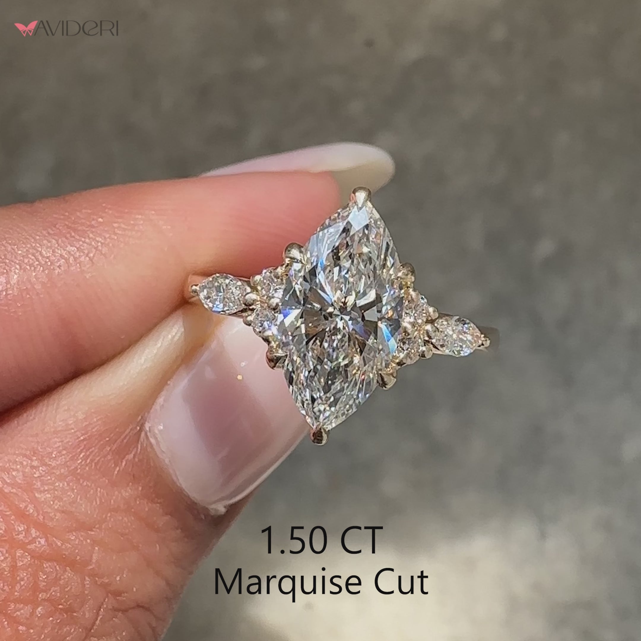 Lab grown marquise diamond ring with refined setting.
