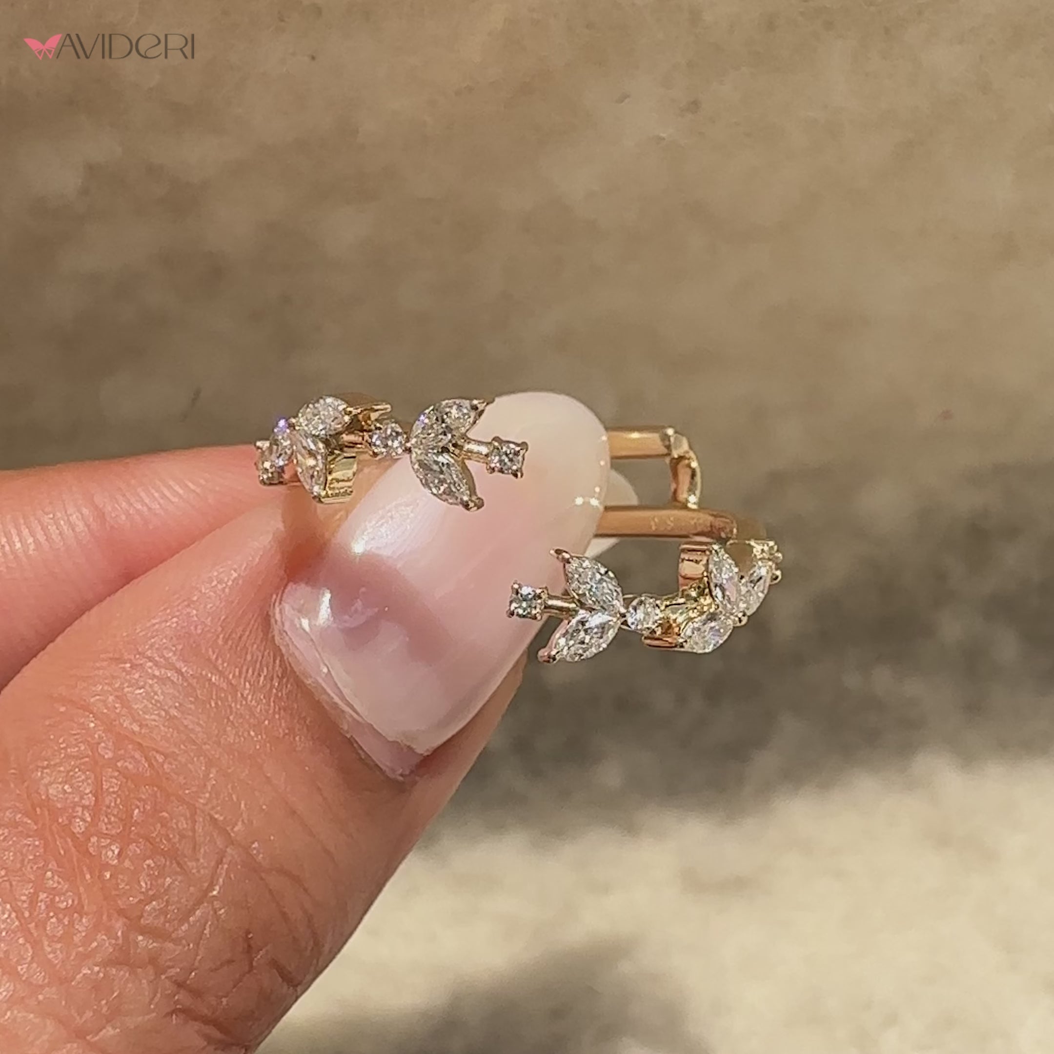 Nature inspired marquise and round diamond ring.
