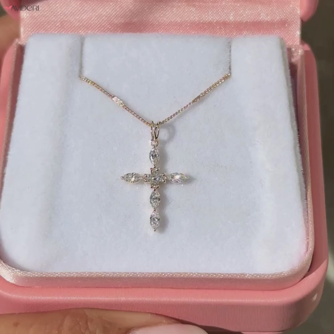 Diamond Cross Pendant Handmade Jewelry in Yellow Gold.