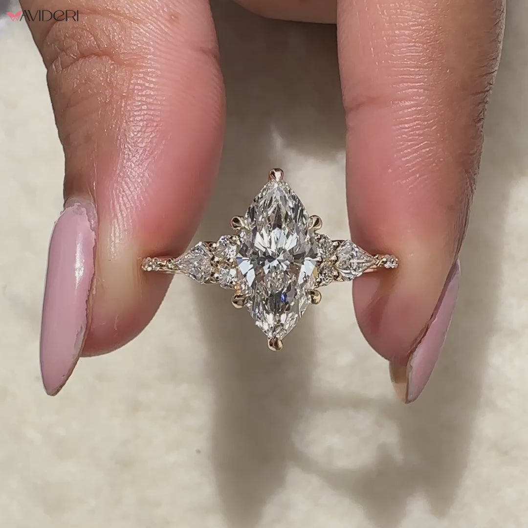 Six claw prong diamond ring for secure setting.