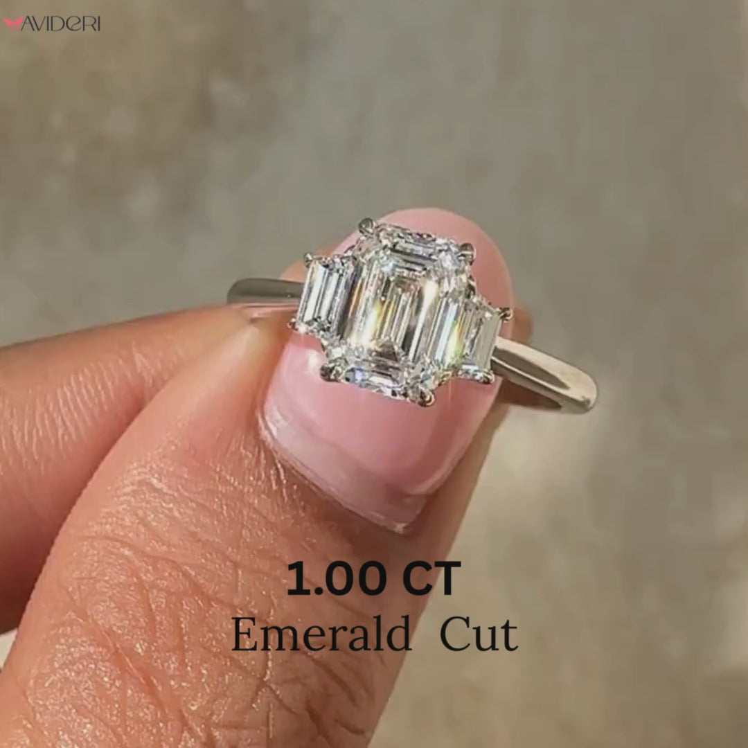 White gold 3 stone engagement ring with handmade craftsmanship and Avideri design.