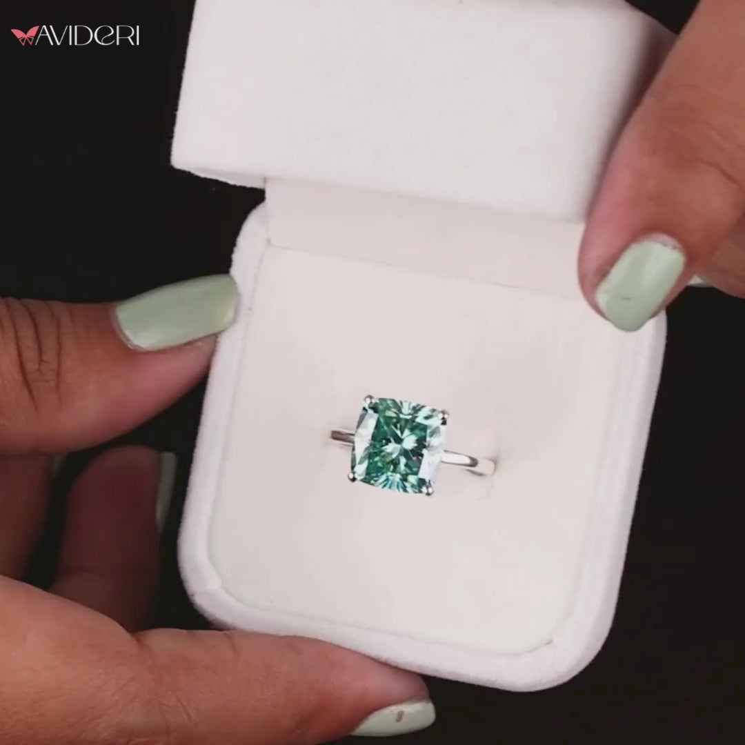Cushion Cut Engagement Ring In Cyan Blue Moissanite