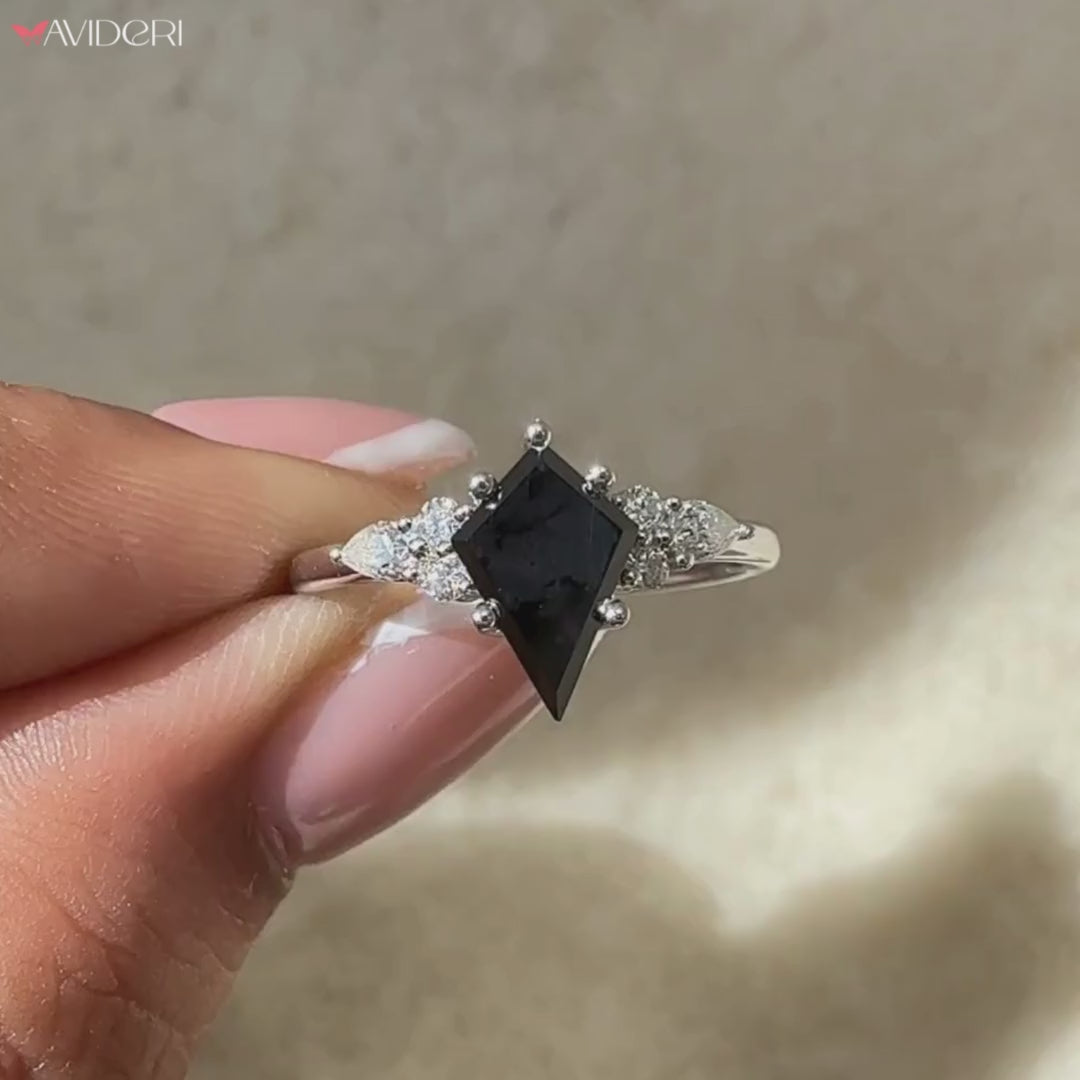 Seven Stone Kite Cut Black Moissanite Ring