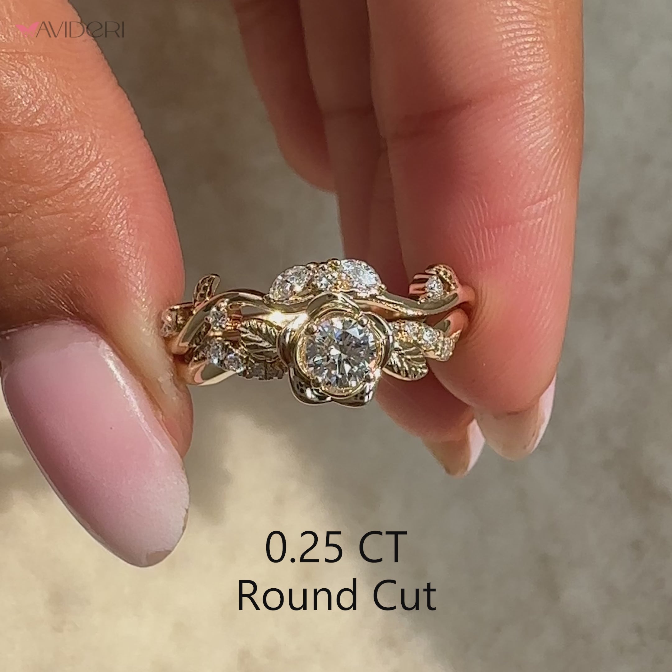 Handmade Avideri round diamond ring with diamond band.