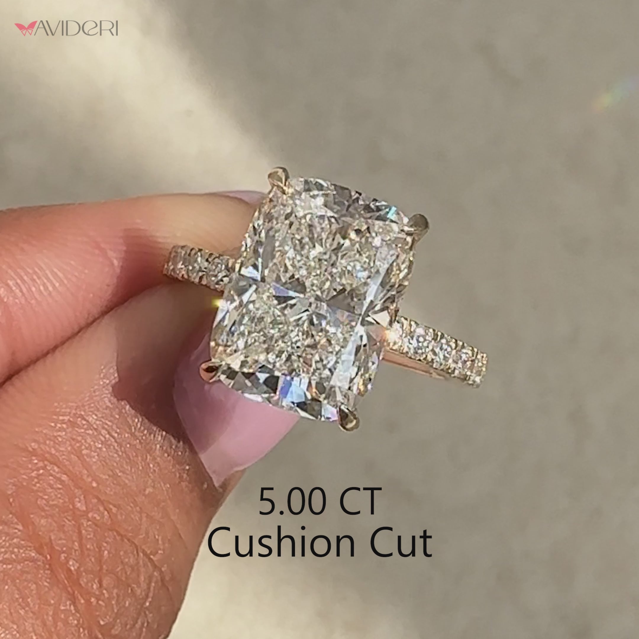 Handmade Avideri cushion cut diamond engagement ring.
