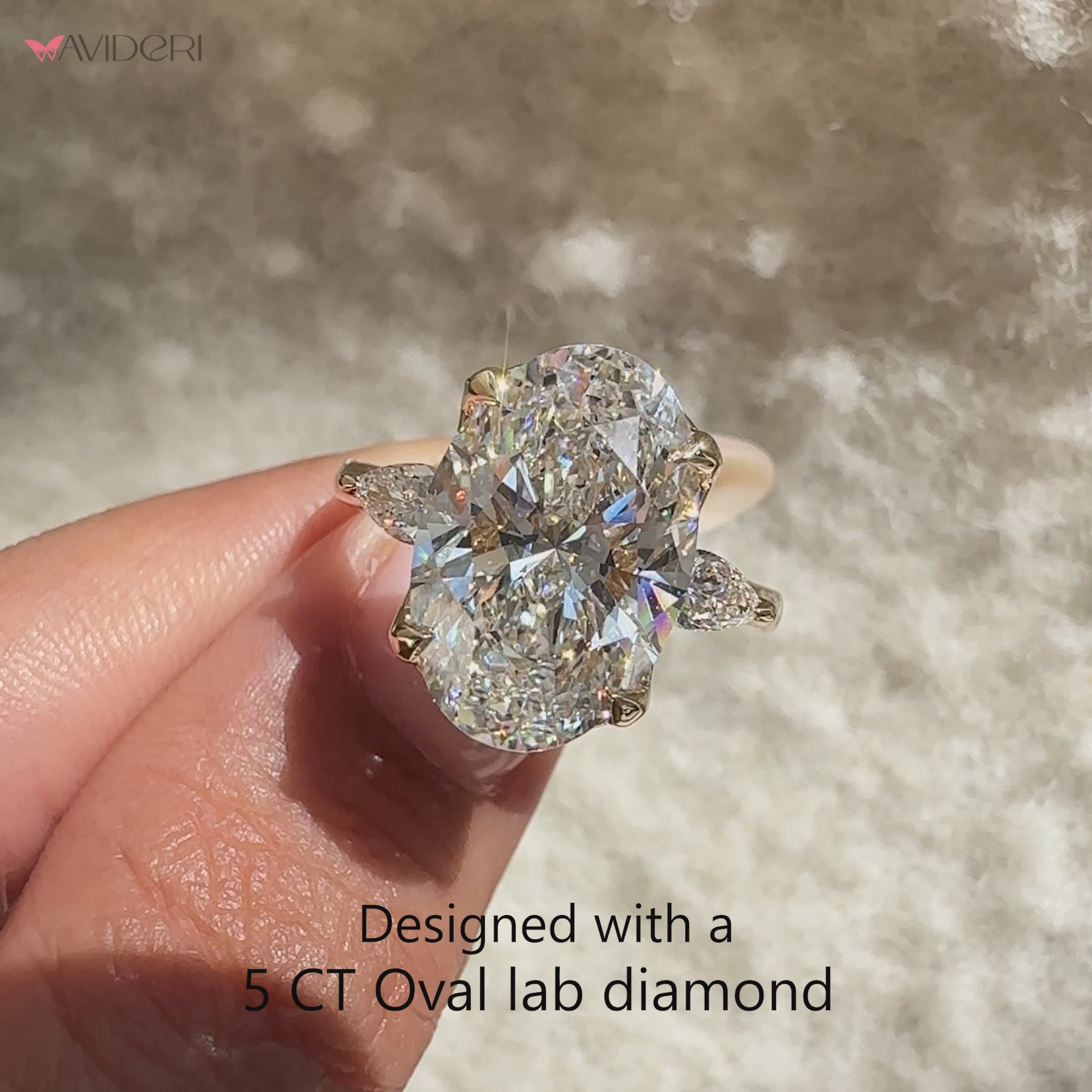 IGI Certified 5 Carat Oval Cut Diamond Ring in Three Stone Style