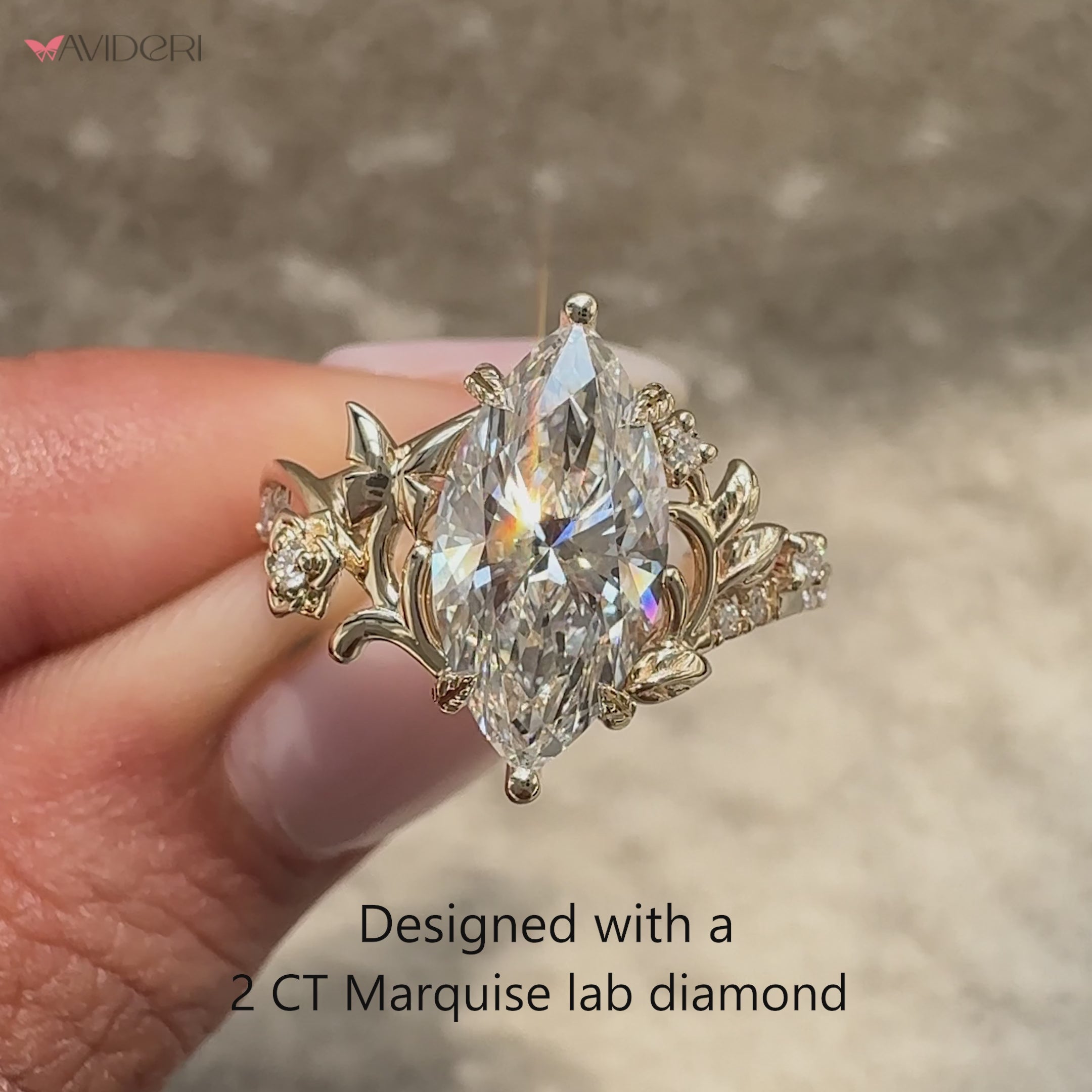 Handmade lab grown marquise diamond ring.
